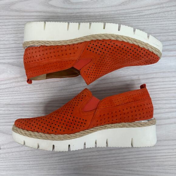 Franco Sarto Serla 2 Shoes WMNS 8.5M Red Suede Perforated Wedge Loafer Jute Trim - Picture 6 of 8